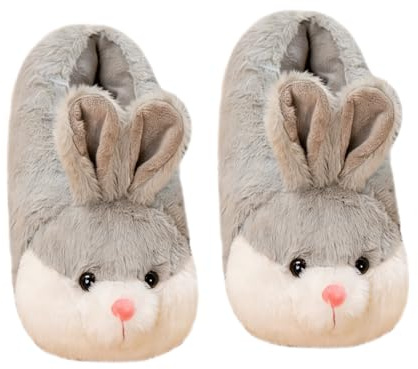 HANDKEI Pantoufles de lapin pour femmes Pantoufles d'animaux drôles en peluche de lapin mignon cadeau (36-37 EU, gris, numeric_36)