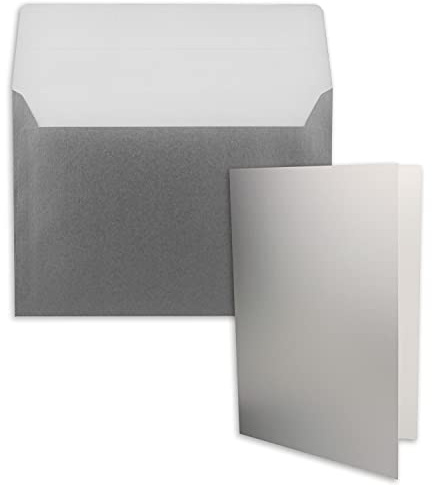 10x Faltkarten-Set DIN A5 14,8 x 21 cm in Silber Metallic mit Briefumschlägen DIN C5 Haftklebung - für große Einladungen und Karten zum Geburtstag oder Hochzeit