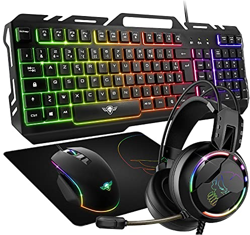 Pack Gaming Clavier, Souris, Casque et Tapis Pro-MKH5 rétro éclairé RGB - Souris 7 Boutons 6200 dpi - Clavier Semi-méca