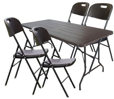 TRUTZHOLM Gartenmöbelset aus 4 Stühlen und einem Tisch in Grauer Holzoptik klappbar Gartenmöbel Set Campingset Bierzeltgarnitur Festzeltgarnitur