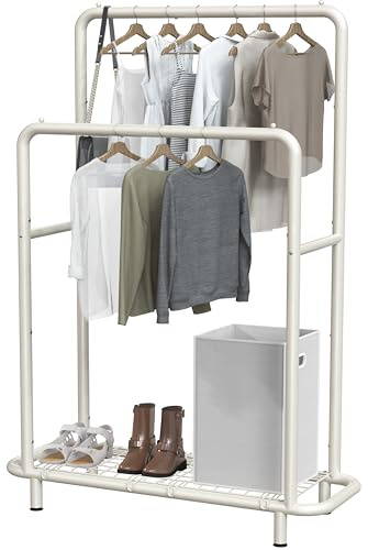 Simple Houseware dubbelstång klädställ med bottenhyllor, vit