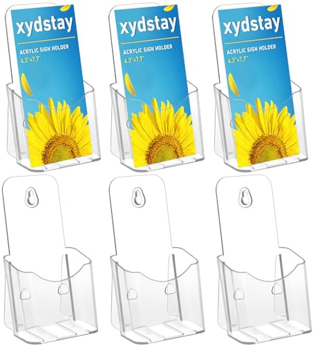 xydstay Acrylic Brochure Holder 4x9 Inches Slant Back Design, Clear Display Stand, Plastic Table Stand Sign, Pamphlet Flyer Display, 6 Pack