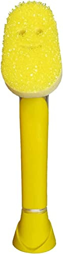 Scrub Daddy Dish Wand Scrubbing Brush with Handle, Soap Dispensing Dish Brushes, Texture Changing Washing Up Sponges With Liquid Dispenser, Scrubber with Scraper & Detachable Head Sponge, Yellow