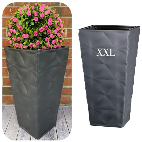 MELTOM Pot de Fleurs avec Insert Amovible - Slim Haut - Carré - Effet 3D - Couleur : Anthracite - XXL: 39 x 75 cm