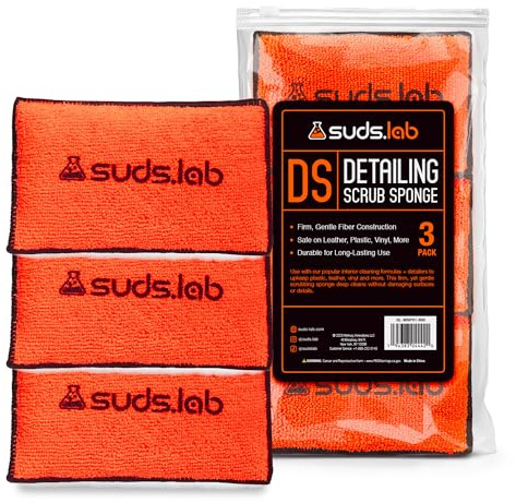 Suds Lab DS Microfiber Detailing Scrub Pad 3 Pack - Car Interior Cleaning & Detailing Microfiber Scrub Pads - Set of 3 - Safe On Leather, Vinyl, Plastic, Etc.