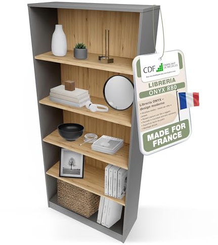 CDF Bücherregal Regal Standregal Büroregal für Ordner - Büro Wohnzimmer Homeoffice Bücherschrank zur Aufbewahrung Dokumenten Dekoration Robuste Konstruktion - Anthrazit/Eiche Artisan 80cm