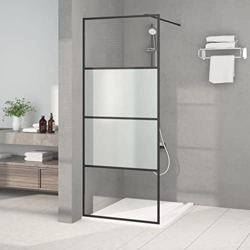 INLIFE Duschwand für Walk-In Dusche Schwarz 80x195 cm ESG Halbmattiert,21.48kg,152125