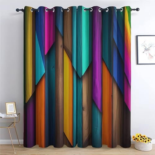 TAKUAN Modern Vorhänge Verdunklung svorhänge mit Muster Bunt, Vorhang Blickdicht mit Ösen Gardinen Wohnzimmer Schlafzimmer Kinderzimmer Dekoration 2er Set-160 x 132 (H X B)