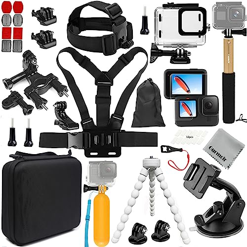Gurmoir Zubehör Set Kit mit Wasserdichtem Gehäuse für GoPro Hero 13/12/11/10/9 Schwarz, Action Kamera Video Zubehör Set Bundle Kompatibel mit Go Pro 13 12 11 10 9(PT10)