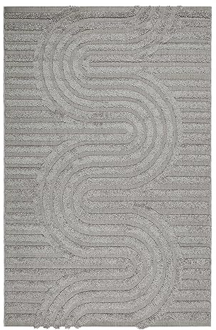 Wecon Home Miles gewebter Outdoor-Teppich, 80 x 150 cm, grau | Indoor & Outdoor Teppich wetterfest und farbecht mit geometrischem Muster für Balkon, Terrasse, Garten, Küche, Flur