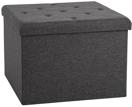 Seville Classics Cushioned Fabric Ottoman Hidden Storage Chest Footrest Chair, Padded Seat for Bedroom, Dorm, Loft, Living Room, Entryway, Hallway, Modern Gray, 25 XL Square with Tray