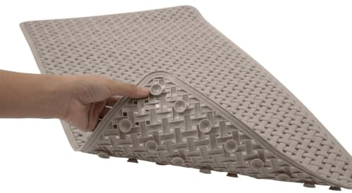 SR ESSENTIALS Bath Mat Non Slip Anti Mould - 36x70cm Bathtub Mat for Bathroom with Suction Cups and Drain Holes, Machine Washable Shower Mats for Inside Shower Ideal for Kids & Elderly (Khaki)