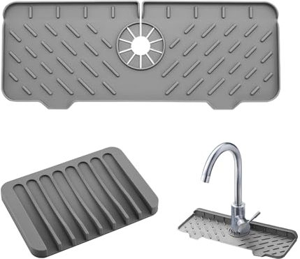 1 Piece Silicone Faucet Mat, 1 Piece Soap Dish, Kitchen Sink Splash Pad, Silicone Drain Mat, Drip Catcher, Faucet Drip Collection Tray