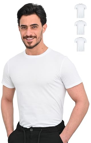 SKIPPER Lot de 3 T-Shirts Homme Col Rond Blanc – 100% Coton, Doux & Confortables – Style Simple pour Tous Les Jours – M