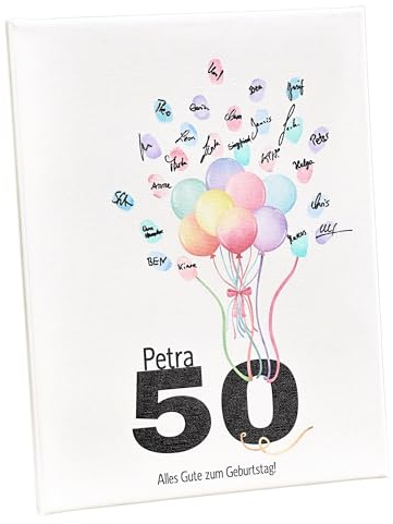 KATINGA Leinwand für Fingerabdrücke als Gästebuch - Geschenk zum runden Geburtstag (50)