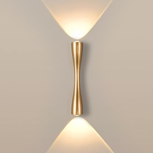 YOOCHUENG Up Down Wandleuchte Innen Gold,LED Lampe für Flur Schlafzimmer | 24 CM,Warmes Licht,Bohrbefestigung,Gebürstete Aluminiumlegierung, 12 W,Modern Kreativ Design,für Treppenhaus,Veranda,Garage