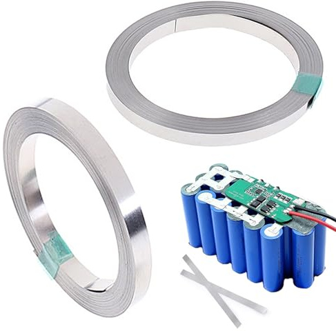 XPOOP 2 rollos de tira de níquel para batería de litio, 0,15 x 8 mm, 20 m, cinta para soldar baterías Li Po, NiMh, NiCd y soldadura por puntos (plateado)