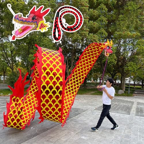 Jongliertücher Drachen-Poi-Tanzband mit Schuppen und Kopf, Schleudernder Drachenstreamer, Outdoor-Jonglage, Fließender Drachen-Poi aus Seide für Den Park/ Hof/ Strand ( Color : Red , Size : 6m (20ft)
