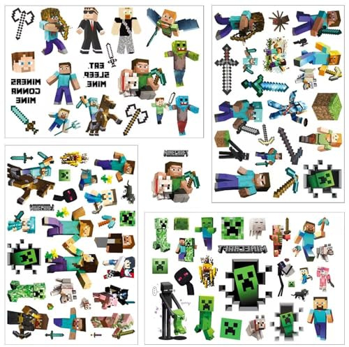 Temporäre Tattoo Set Fans Tattoos für Mine_craft,4 Blätter tattoos Aufkleber Stickers für Geschenktüten Kgeburtstag Mitgebsel Mädchen Jungen