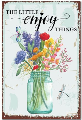 CREATCABIN Targa in Metallo Vintage Fiori Retro Metallo Yin Sign Decor The Little Enjoy Things Decorazione da Parete Arte Murale per Casa Giardino Cucina Bar Pub Soggiorno Ufficio Garage 30x20cm