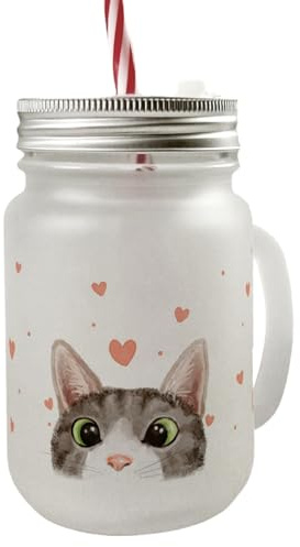 speecheese Katze Mason Jar Henkel Trinkglas mit Deckel im Aquarell-Stil ein niedliches Glas für Katzenbesitzer mit Motiv süße Haustier Katzenliebhaber Frauen Herzen Küchenzubehör Katzenmotiv