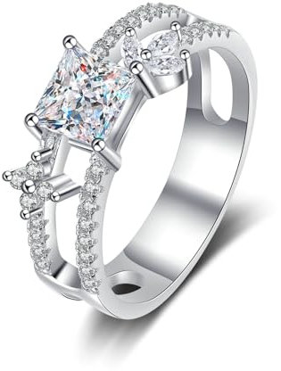 Whoiy Ehering Weissgold 14K Prinzessinnenschnitt, Frauen 1ct Lab Diamant Echtgold 585 Verlobungsringe Hochzeitsring für Damen, D, VVS1-VVS2, Größe 49 (15.6)
