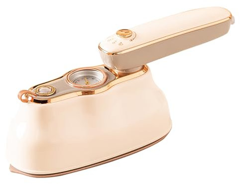 YUHANG Ferro da Stiro a Vapore Pieghevole,Display della Temperatura,Serbatoio dell'Acqua da 200ml,25 g/min,Piastra in Ceramica,Preriscaldamento Rapido di 20 Secondi,1200W (Beige)