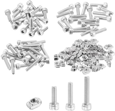 sourcing map M4 120Pcs T Nuts Sliding T Slot Nut T-Nuts Screws Assortment Kit Hammer Nut with Hex Socket Head Screws for Aluminum Profile