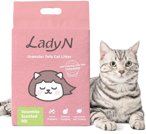Lady N Granular Tofu Cat Litter Yosemite Scent, Mini-Pellet Compatible with Automatic Self-Cleaning Cat Litter Box, Premium Clumping, Low Dust, Probiotic Odor Control 9lb