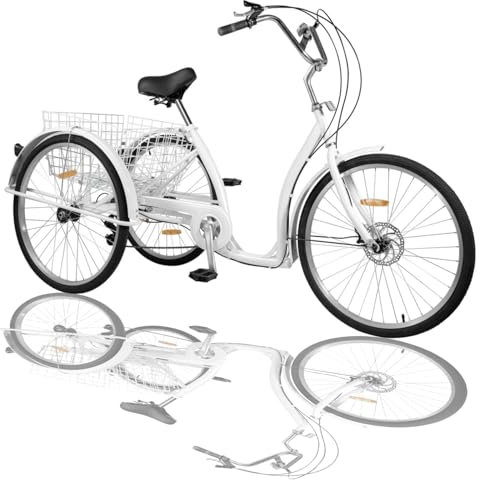 DAOHHFO 26 Zoll Dreirad für Erwachsene 6-Gang 3-Rad Premium-Fahrrad mit Einkaufskorb & Doppelbremsen Vorne & Hinten für Menschen mit Einer Höhe von 1.65-1.85CM 120KG Reisen, Radfahren
