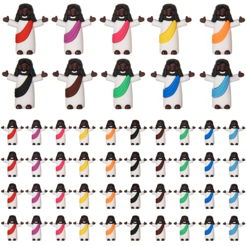 ARCHCRTC Kleine Schwarze Jesus-Figuren, kleine Jesus-Figuren, religiöse Christus-Rettlerpuppe zum Verstecken, Sonntag, Ostereier, Taufgeschenk (50, Mehrfarbig)