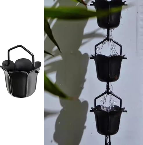 Regenkette, Schwarze Regenketten für draußen, japanischer Stil, Verstellbarer Regenfänger, Gartendekoration, Hof/Haus/Garten/Wohnmobil/Veranda, Regenglocken, 2,4 m/8 Fuß