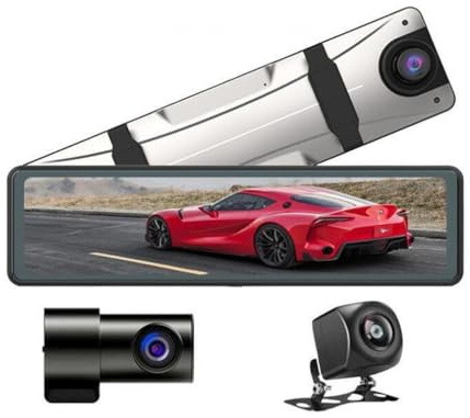 3 Channels 2K Dash Cam For Cars, 12 Inch Touch Screen Rearview Mirror, With Wifi APP 1440P+1080P+1080P Front Inside And Back Camera Car DVR,Night Vision Video Recorder