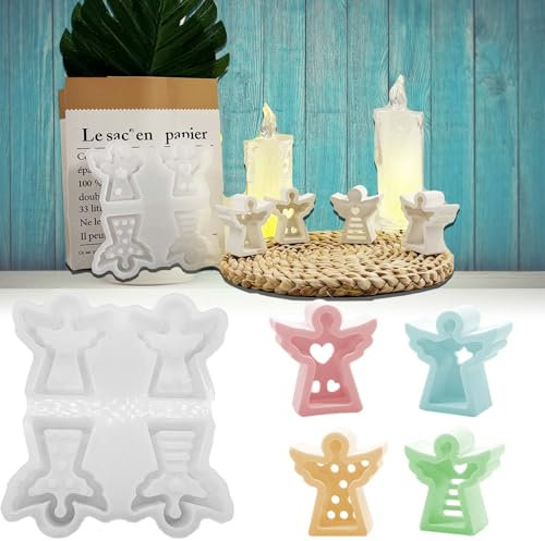4PCS Silikonformen Gießformen Engel TREABEAR, Silikonform engel, Gießform engel mit Stern, gießformen Silikon Engel mit Herz, Silikonform Kerzenhalter, Kerzengel Gips Gießformen Weihnachten und Ostern