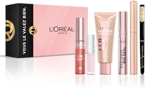 L'Oréal Paris Make-up-Set Full Look 6 Produkte Mascara Highlighter | Shadow Stick Gold, Superliner Slim Schwarz, Lumi Glotion Light Glow, Lumi Blush True Rose, Plump Ambition