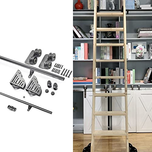 ZFGOJNBH Schiebeleiter-Hardware-Kit für Bibliotheken mit Bodenrollen (ohne Leiter), 3,3 bis 20 Fuß Lange, runde Rohrleiterschiene für Zuhause/Innenbereich/Dachboden/Bibliothek (Größe: 10 Fuß/300 cm S