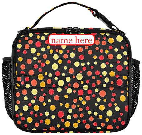 tplaotee Lonchera personalizada de lunares de colores con bolsillos con cremallera para niños con asa, lonchera térmica para playa, viajes, vieiras, patrón de acuarela