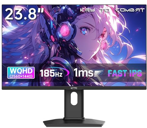 KTC Ecran PC Gamer 24 Pouces, 2K@180Hz /165Hz / 144Hz (2560 x 1440p) QHD Ecran Gaming avec Fast-IPS Panel, 1ms, HDR 400, Adaptive Sync, 400 CD/m², Supports réglables pour pivoter et soulever