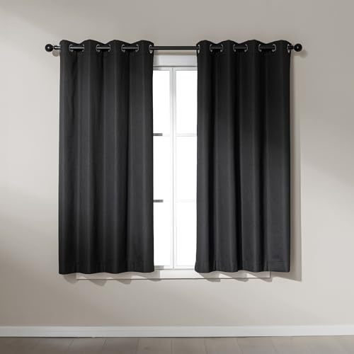 Amazon Basics Faux Linen Blackout Curtains for Bedroom and Living Room, 2-Piece Set with Grommets, 42 W x 63 L, Black