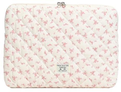 CHAMAIR Puffy Laptop Case 13 Inch Floral Quilted Sleeve - Cute Notebook Cover Aesthetic Macbook Case 12'' 13'' (Pink 13in)