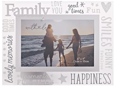 With Love - Glass Picture Frame 3D - Family - 6 x 4 - Horizontal Single Aperture Free-Standing Easel Back - Memories, Keepysake, Mum, Dad & Kids, Wedding Gifting & Homeware - H: 22 x W: 17cm.