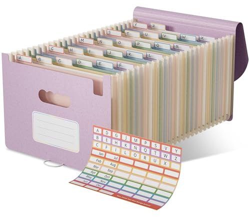 EcoStash Dokumentmapp A4 26 fack, vetehalm fläktmapp sorteringsmapp färgglad fil arrangör, dragspel, BPA-fri, tillbaka till naturen, hälsosamt liv lavendellila