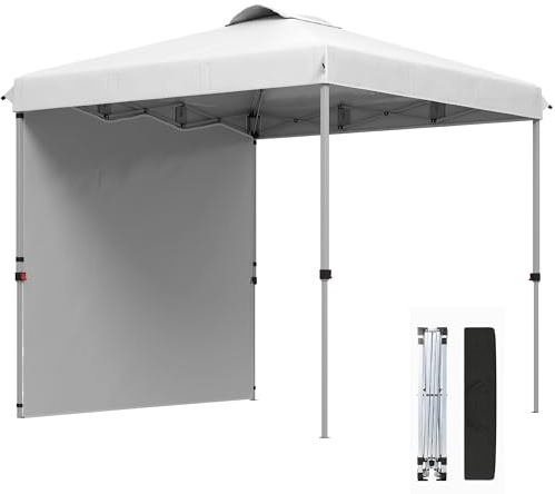 Outsunny Carpa Plegable 2,5x2,5 m Cenador de Jardín con 1 Pared Lateral Altura Ajustable en 3 Niveles Anti-UV Impermeable y Bolsa de Arena Gazebo para Exterior Camping Fiestas Blanco