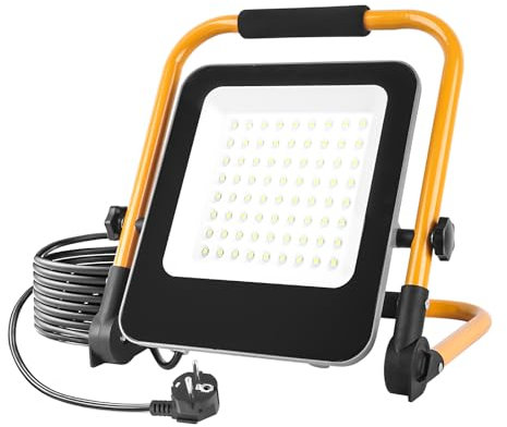 JBdusn Faretto LED da Cantiere 50W, Faro da Lavoro Super Luminoso con Spina, Luci da Lavoro Portatile 6000K con cavo da 2m, Proiettore da Lavoro per officina, garage e giardino