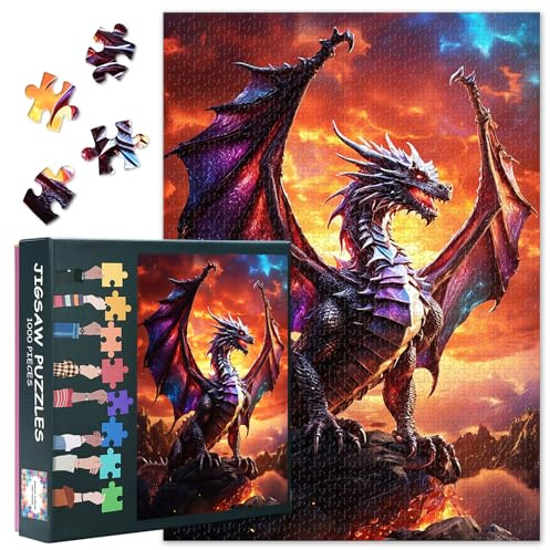 1 000 stycken majestic dragon jigsaw pussel för vuxna födelsedagsfest gåvor jigsaw pussel impossible utmanande dragon pussel perfekt för familj vänner spel natt 50 cm x 70 cm