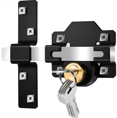 Serratura di sicurezza per porta, serratura a doppia faccia da 70 mm, barra trasversale + chiave meccanica, doppia apertura interna ed esterna, adatta per cortile, giardino, porta del patio, 5 chiavi