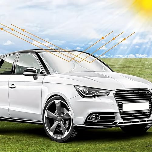 Parasol Plegable para Auto 67x140 cm con Funda Reflectante Plateada | Protección del Parabrisas Interior contra los Rayos UV | Universal Anti-Calor para Auto SUV Fácil de Almacenar