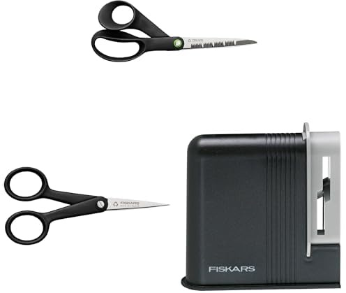 Fiskars ReNew Kochschere + Fiskars ReNew Handarbeitsschere + Fiskars Scherenschärfer