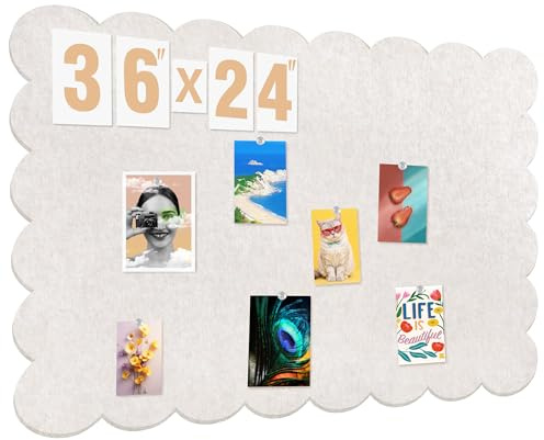 KEAGAN Filz Pinnwand Wellenrand Faltbare Beige Pinnwand 90 * 60 cm Filz-Wandfliesen Cork Board Selbstklebende Bulletin Dekorative Bild Vision Board Felt Bulletin Board für Wände Büro Zuhause