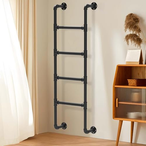 TYHAYJYK Wall Mounted Loft Bed Ladder, 4ft 5ft 6ft 7ft 8ft Industrial Egress Window Well Ladder Wall Mounted Metal Step Ladder for Dorm,Library,Bunk Bed,Deck,RV - Loads 330lbs(175cm/69in)